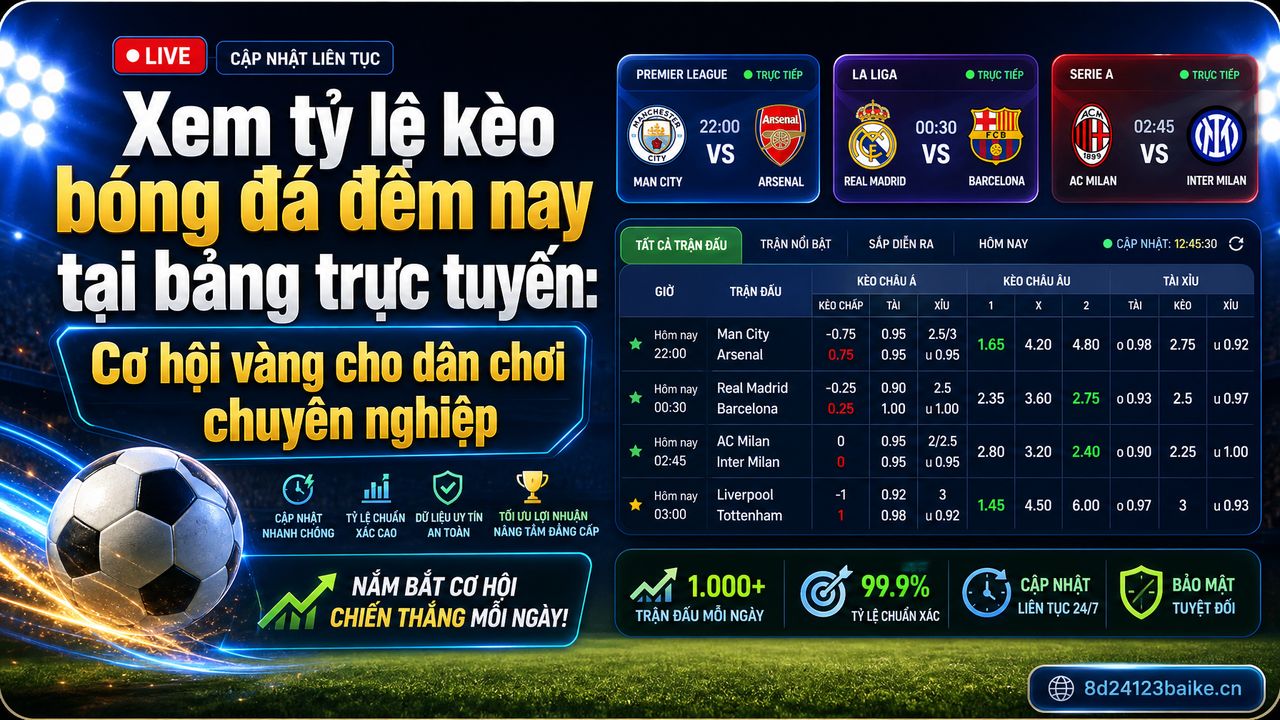 Xem tỷ lệ kèo bóng đá đêm nay tại bảng trực tuyến: Cơ hội vàng cho dân chơi chuyên nghiệp